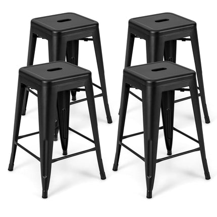 24 Inch Set of 4 Tolix Style Counter Height Barstool Stackable Chair-Black