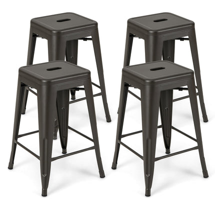 24 Inch Set of 4 Tolix Style Counter Height Barstool Stackable Chair-Black
