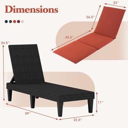 Patio Lounge Chair 3-Position Adjustable Backrest and Cushion-Blue