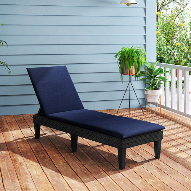 Patio Lounge Chair 3-Position Adjustable Backrest and Cushion-Blue