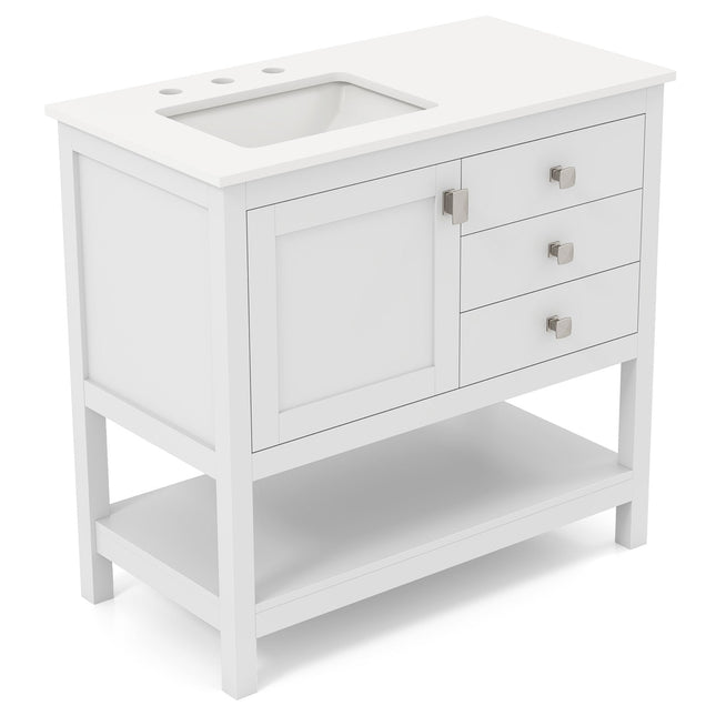 Freestanding Bathroom Vanity Unit with Basin Floor Storage Cabinet-White