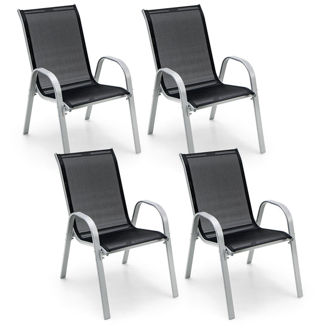 4  Pieces Stackable Patio Dining Chairs Set with Armrest-Black