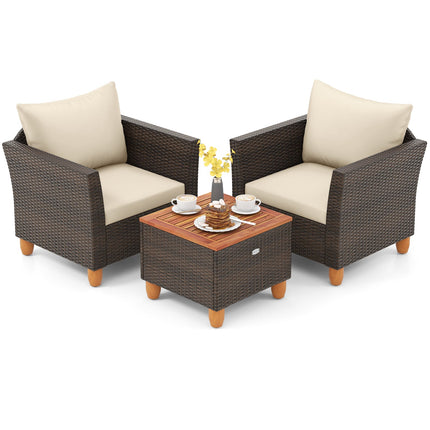 3 Pieces Patio Rattan Bistro Furniture Set-Black