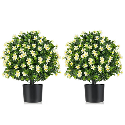 2 Pack Artificial Boxwood Topiary Ball Tree Faux Shrub Bushes with Flowers-Purple