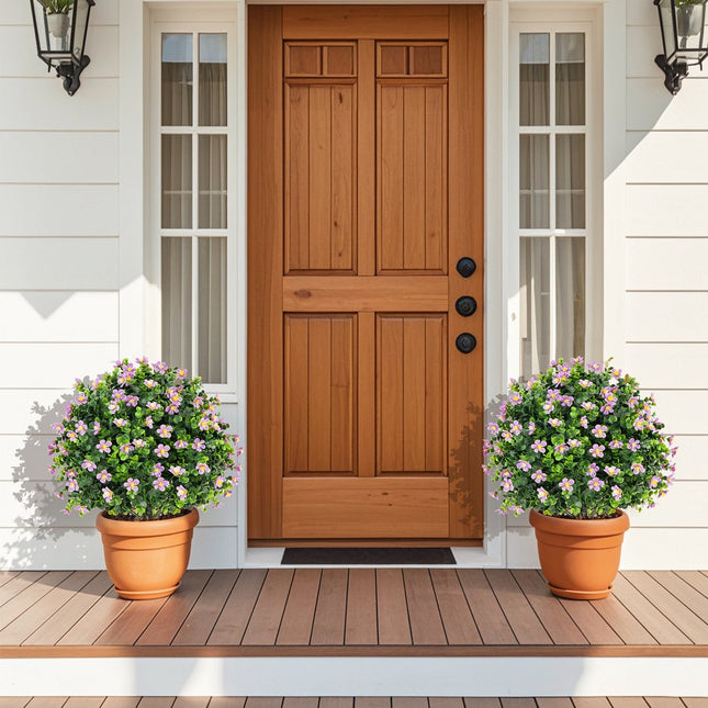 2 Pack Artificial Boxwood Topiary Ball Tree Faux Shrub Bushes with Flowers-Purple