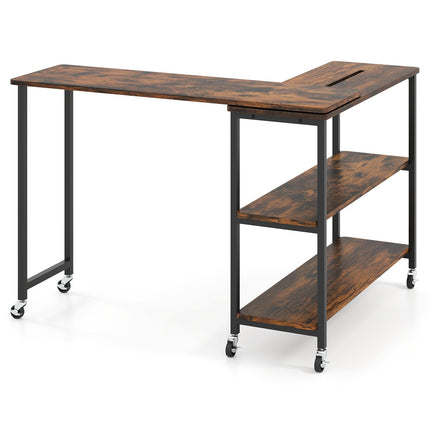 Patented Large 360-Degree Free Rotating Sofa Side Table with Wheels and Storage Shelf-Brown