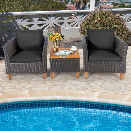 3 Pieces Patio Rattan Bistro Furniture Set-Black