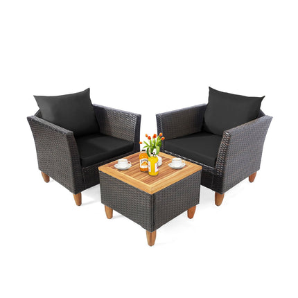 3 Pieces Patio Rattan Bistro Furniture Set-Black