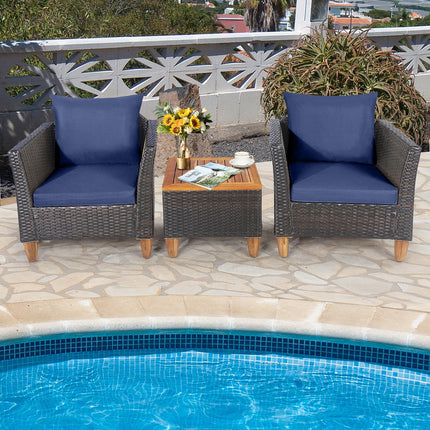 3 Pieces Patio Rattan Bistro Furniture Set-Black