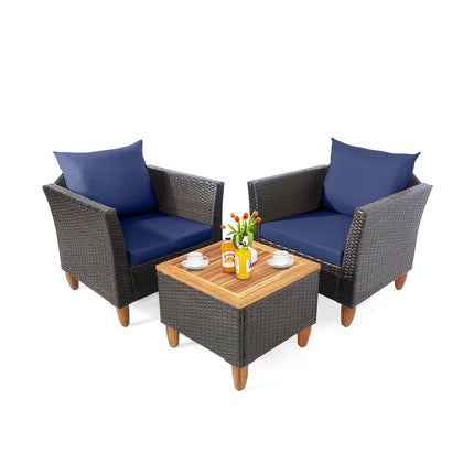 3 Pieces Patio Rattan Bistro Furniture Set-Black