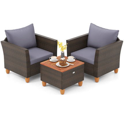 3 Pieces Patio Rattan Bistro Furniture Set-Black
