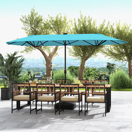 13FT Double-sided Patio Umbrella with Solar Lights for Garden Pool Backyard-Beige