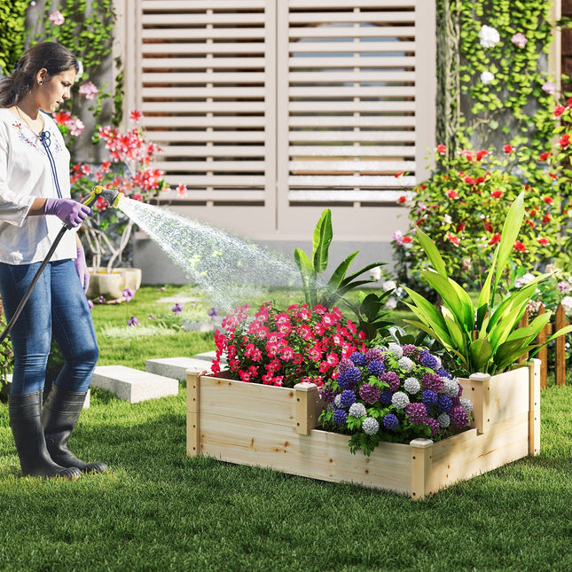 3-Tier Wooden Raised Garden Bed with Open-Ended Base-Natural