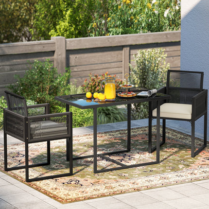 3 Pieces Patio Tempered Glass Top Table and Chairs Set for Porch Backyard-White