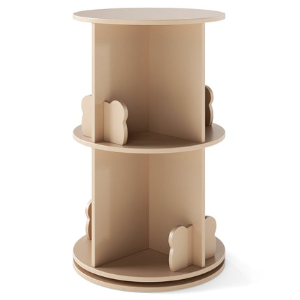 2 Tier Freestanding Kids Rotating Bookshelf Storage Rack with Bear Baffles-Natural