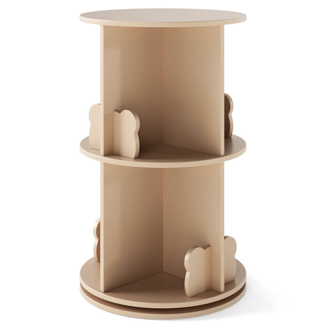 2 Tier Freestanding Kids Rotating Bookshelf Storage Rack with Bear Baffles-Natural