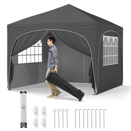 10 X 10 FT Pop up Canopy Tent with 4 Removable Sidewall-Blue