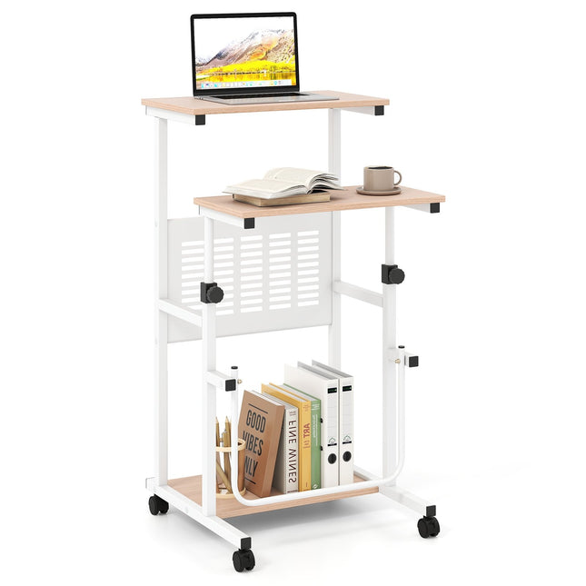 Height Adjustable Mobile Computer Stand-Up Desk with 2 Modes