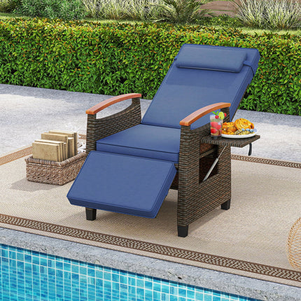 Patio Wicker Recliner Chair with Adjustable Backrest and Footrest-Black