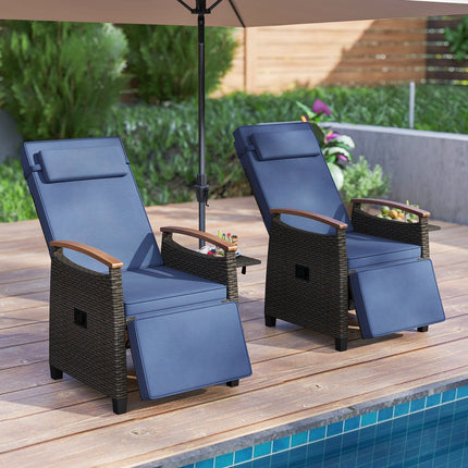 Patio Wicker Recliner Chair with Adjustable Backrest and Footrest-Black