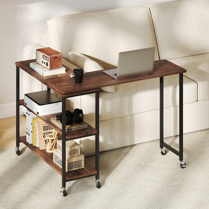 Patented Large 360-Degree Free Rotating Sofa Side Table with Wheels and Storage Shelf-Brown