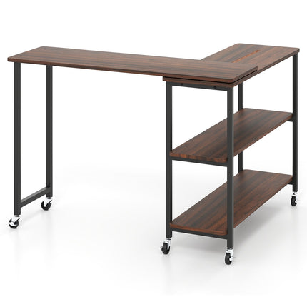 Patented Large 360-Degree Free Rotating Sofa Side Table with Wheels and Storage Shelf-Brown