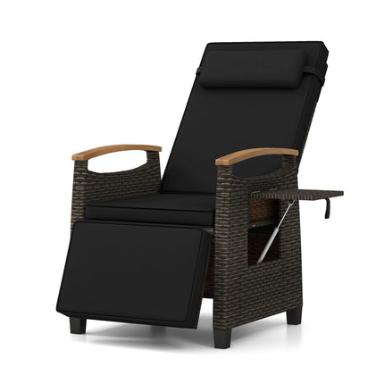 Patio Wicker Recliner Chair with Adjustable Backrest and Footrest-Black