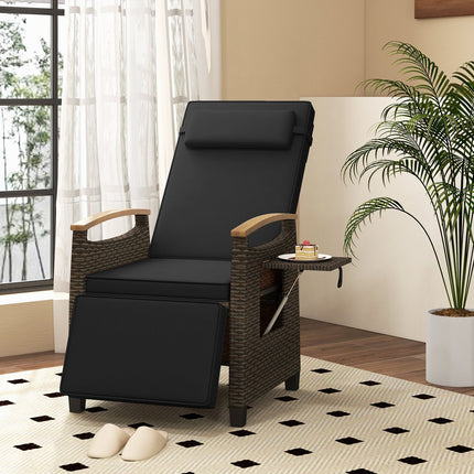 Patio Wicker Recliner Chair with Adjustable Backrest and Footrest-Black