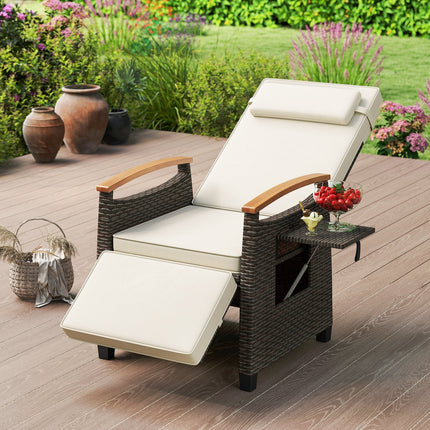 Patio Wicker Recliner Chair with Adjustable Backrest and Footrest-Black