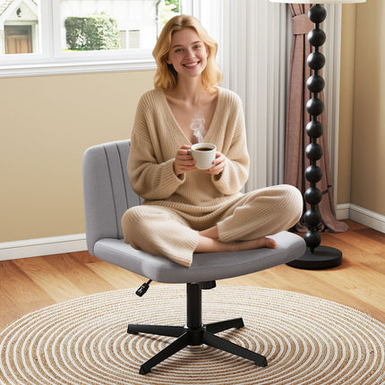 Criss Cross-Legged Swivel Desk Chair No Wheels-Beige