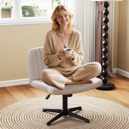 Criss Cross-Legged Swivel Desk Chair No Wheels-Beige