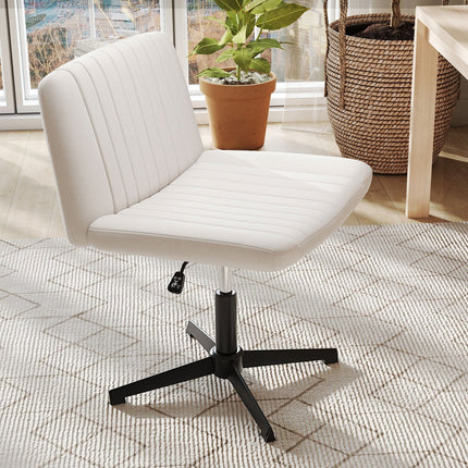 Criss Cross-Legged Swivel Desk Chair No Wheels-Beige
