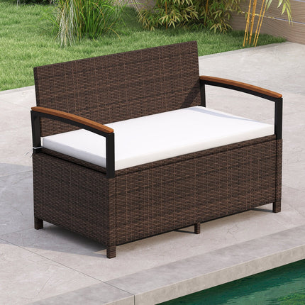 Outdoor Storage Bench Deck Box Patio Furniture with Cushion-White