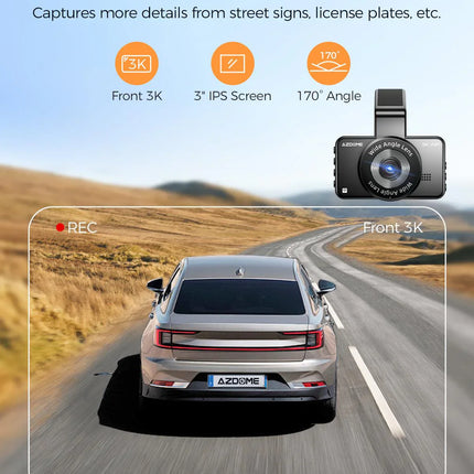 AZDOME M17 Pro 3.0 Inch  Time Lapse Front and Rear 1080p Dual Lens Car Dashboard Camera App Control Car Camera