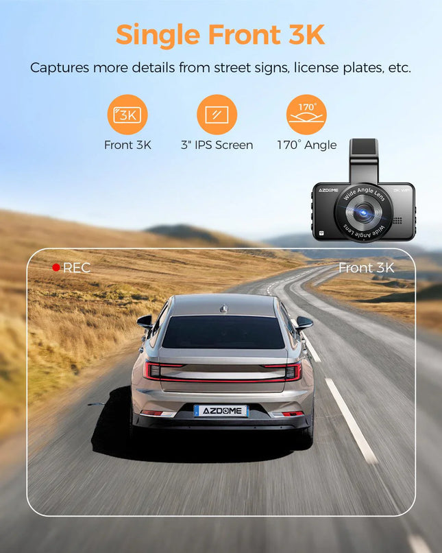 AZDOME M17 Pro 3.0 Inch  Time Lapse Front and Rear 1080p Dual Lens Car Dashboard Camera App Control Car Camera