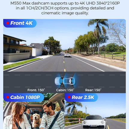 AZDOME M550 Max Dash Cam 3 Channel WiFi GPS 4K+1080P+2.5K Parking Mode 64GB Card