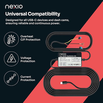 NEXIO HW05 TYPE-C HARWDIRE KIT Compatible with Nexio N5Pro, Azdome M660, M550Max, M550Pro, M300s, M560, M580
