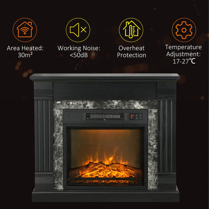 Easton Electric Mantel Wood Surround Freestanding Fireplace Heater with Overheating Protection-Black