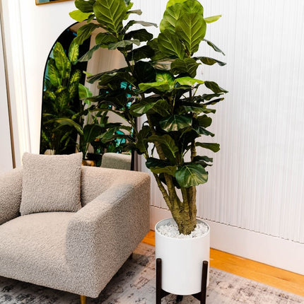 Rica - Mid-Century Modern Plant Stand With White Planter (Multiple Sizes)