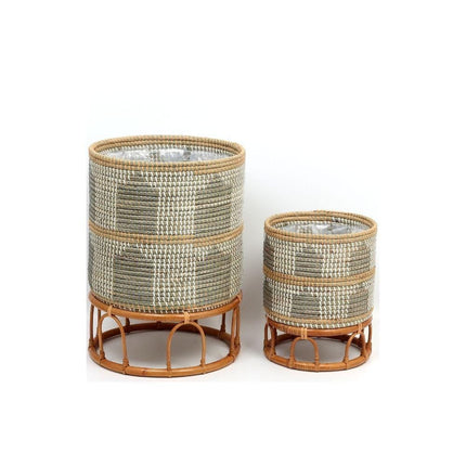 Masina - Seagrass Floor Planter & Rattan Stand