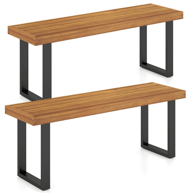 Acacia Wood Outdoor Bench 48 Inch Long Patio Dining Bench-Set of 2