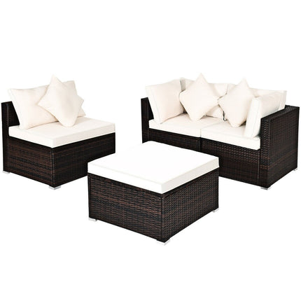 4 Pieces Ottoman Garden Patio Rattan Wicker Furniture Set with Cushion-Black