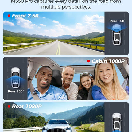 AZDOME M550 Pro 4K 3 Channel Dash Cam 5GHz WiFi GPS Dash Camera Parking Mode 64GB TF Card