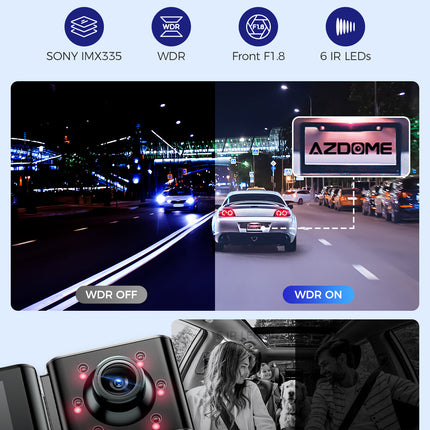 AZDOME M550 Max Dash Cam 3 Channel WiFi GPS 4K+1080P+2.5K Parking Mode 64GB Card