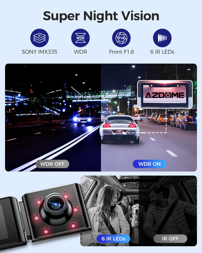 AZDOME M550 Max Dash Cam 3 Channel WiFi GPS 4K+1080P+2.5K Parking Mode 64GB Card