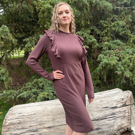 Chocolate Brown Ruffle Maternity Dress