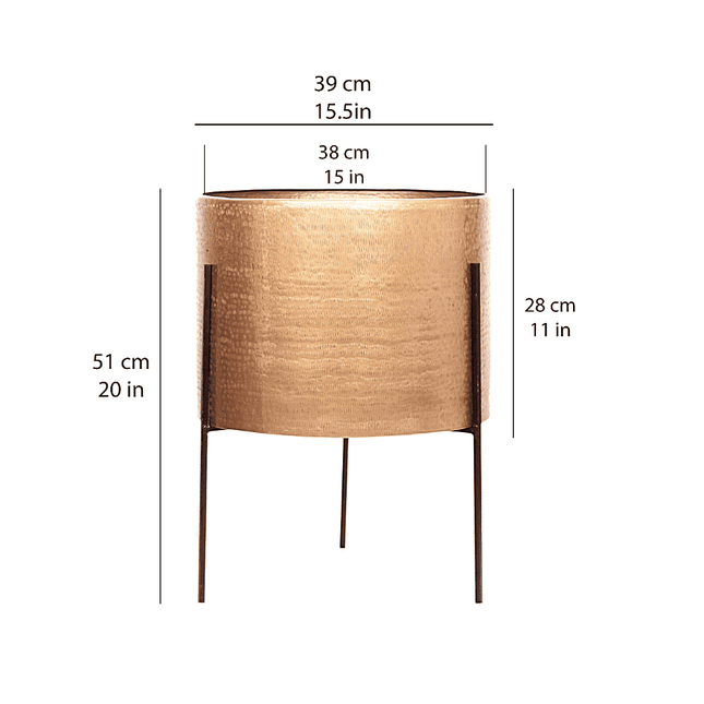 Zoe - Brass Mid-Century Planter With Black Metal Stand