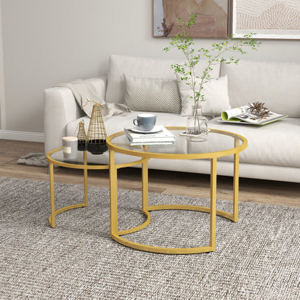 Micah Modern Nesting Coffee Tables with Tempered Glass Top-Gold