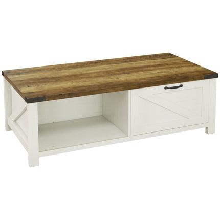 Lowen Farmhouse Coffee Table with Drawer and Open Storage Shelf-Brown
