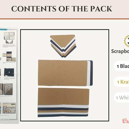 Craftreat Scrapbook Blank Quick Folio - Wallet - Black, Kraft and White